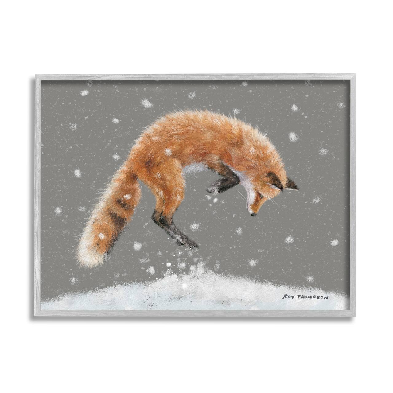 Stupell Industries Jumping Fox Winter Snowfall Framed Giclee Art